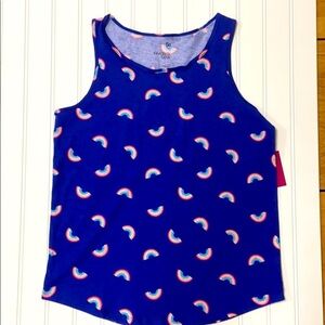 Girls' Tank, SO Brand, NWT, size 14, blue with  rainbows, cotton blend.
